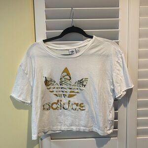 Adidas White Tee with Gold Logo